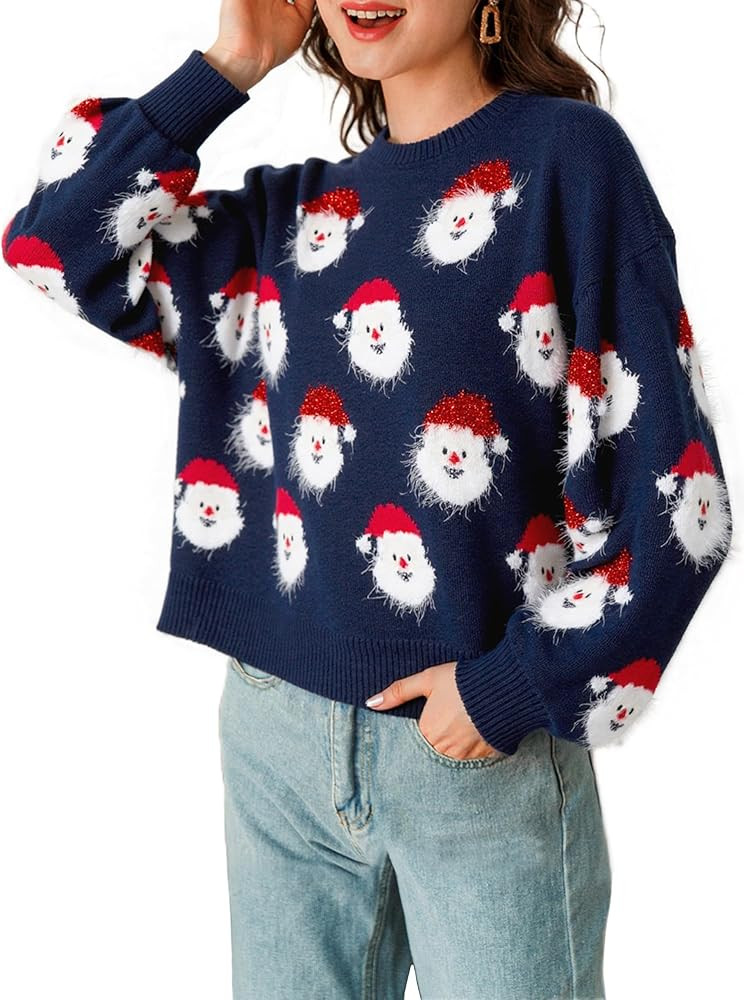 Miessial Women's Knitted Christmas Pattern Sweater Comfy Crewneck Long Sleeve Pullover Sweater | Amazon (US)