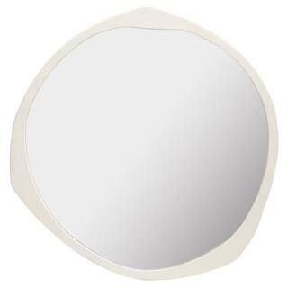 Sayori 38 in. W x 38 in. H Wood Round Modern Ivory Wall Mirror | The Home Depot