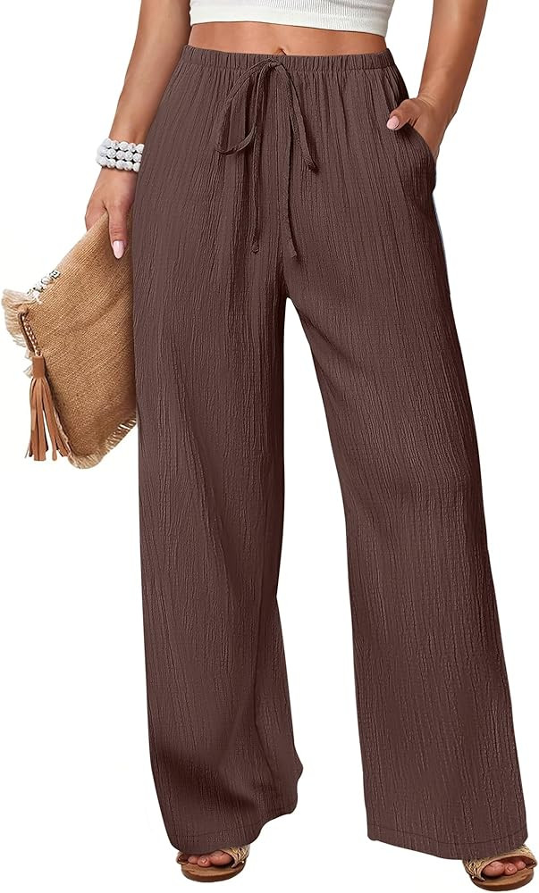 ANRABESS Women's Wide Leg Beach Pants Elastic Waist Lightweight Casual Flowy Palazzo Lounge Trous... | Amazon (US)