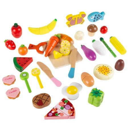 32-Piece Wooden Pretend Play Assorted Food Set | Walmart (US)