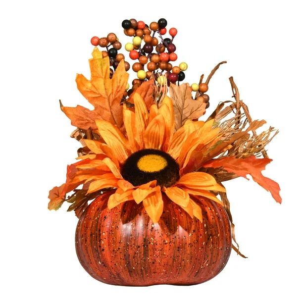 Way to Celebrate 10 inch Harvest Pumpkin with Artificial Sunflower Tabletop Decoration, Multi-Col... | Walmart (US)