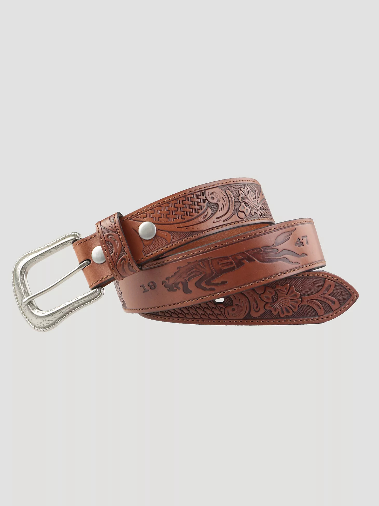 Men's Wrangler Tooled Leather Belt in Brown | Wrangler