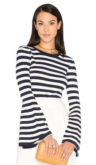 MILLY Bell Sleeve Sweater in Navy & White | Revolve Clothing