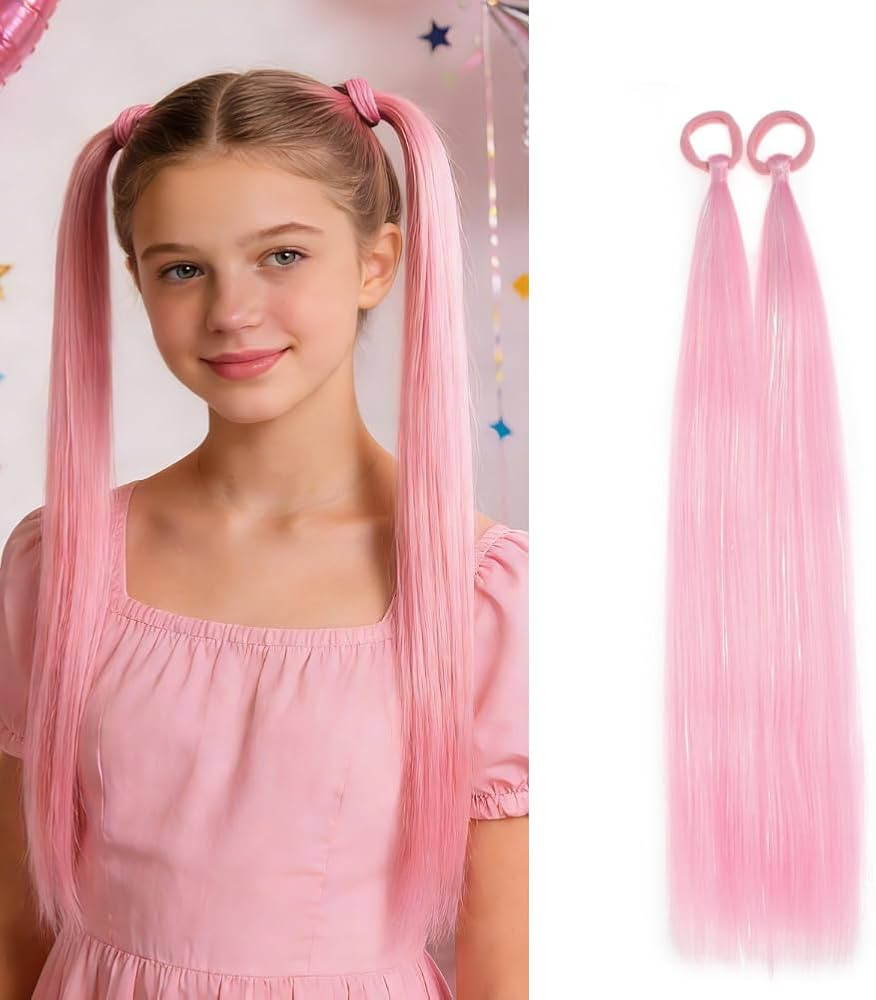 Pink Ponytail Extensions for Girls Women, Tinsel Hair Extension With Rubber Band Daily Party Fest... | Amazon (US)