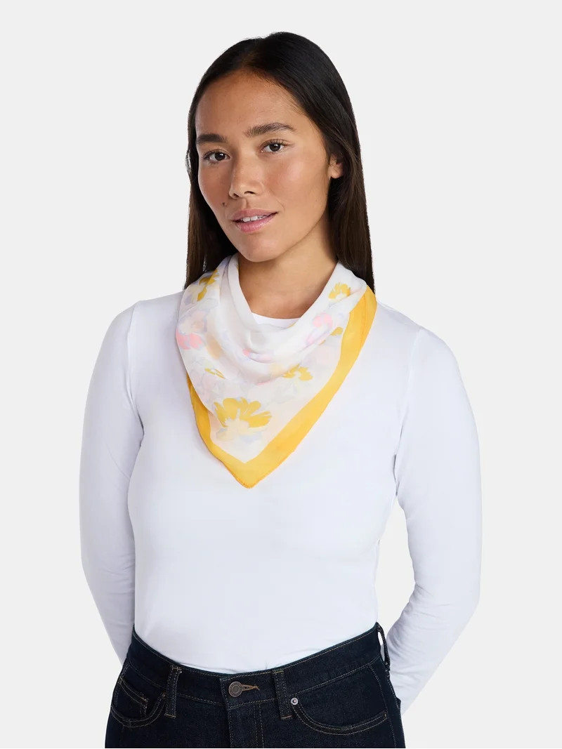 Time and Tru Women's Floral Print Square Scarf with Sheer Lightweight Design | Walmart (US)