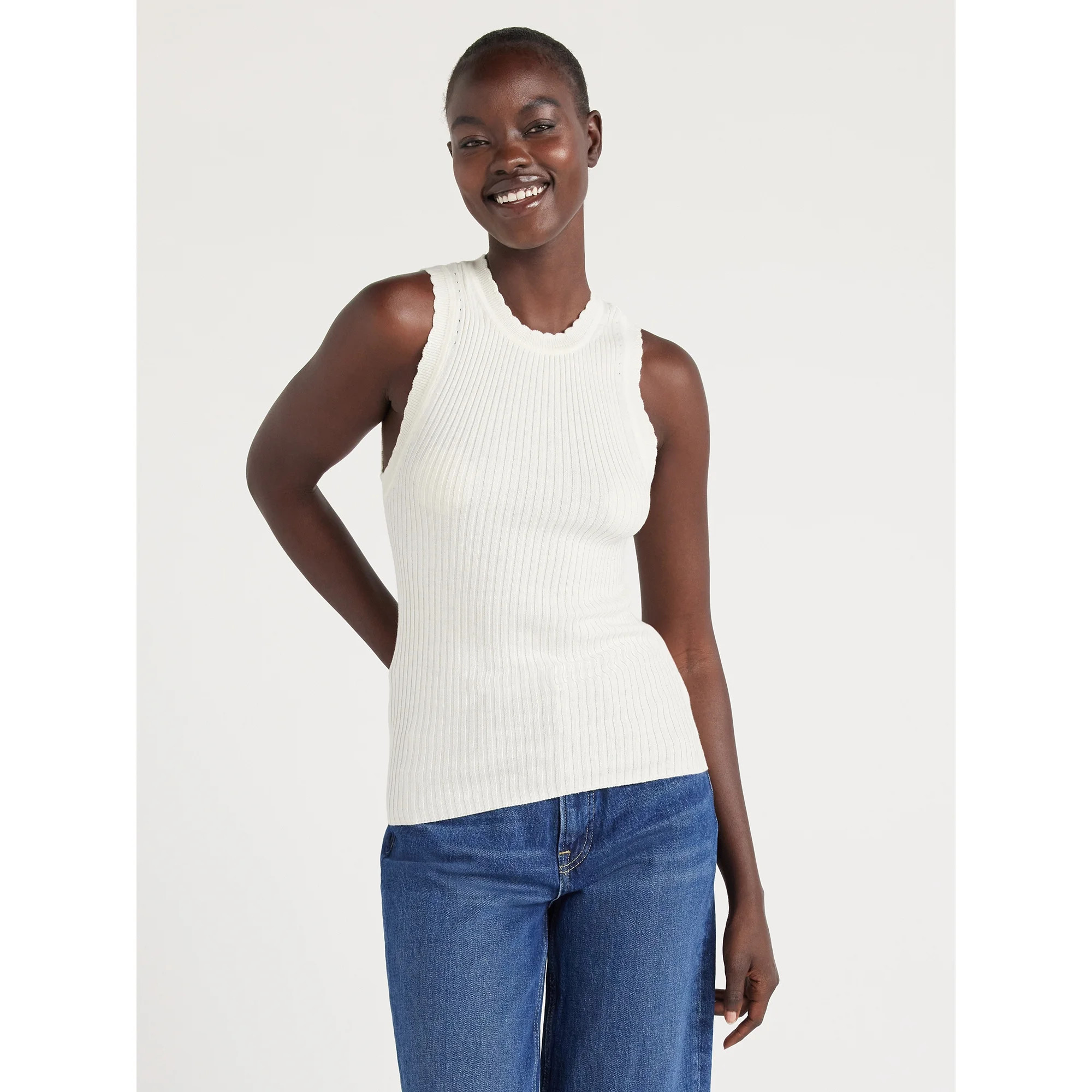 Free Assembly Women’s Scallop Trim Sleeveless Sweater, Lightweight, Sizes XS-XXL | Walmart (US)