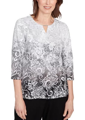 Alfred Dunner Women's Petite Classics OmbrÃÂ© Scroll Top, Grey, PXL | Belk