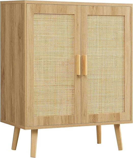 Iwell Storage Cabinet with Adjustable Shelf, Rattan Cabinet with Doors, Buffet Cabinet with Stora... | Amazon (US)