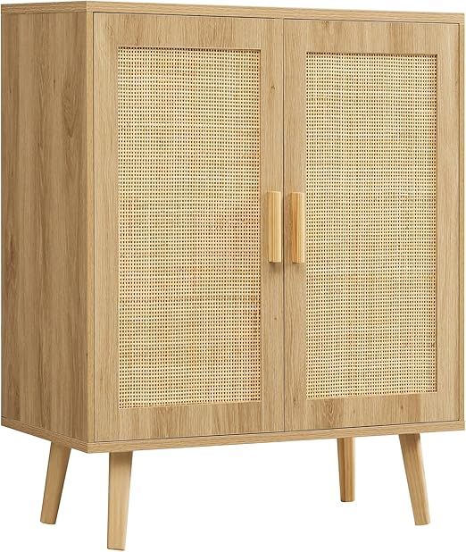 Iwell Storage Cabinet with Adjustable Shelf, Rattan Cabinet with Doors, Buffet Cabinet with Stora... | Amazon (US)