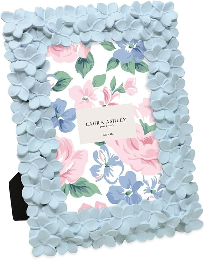 Laura Ashley 4x6 Powder Blue Flower Textured Hand-Crafted Resin Picture Frame w/Easel & Hook for ... | Amazon (US)