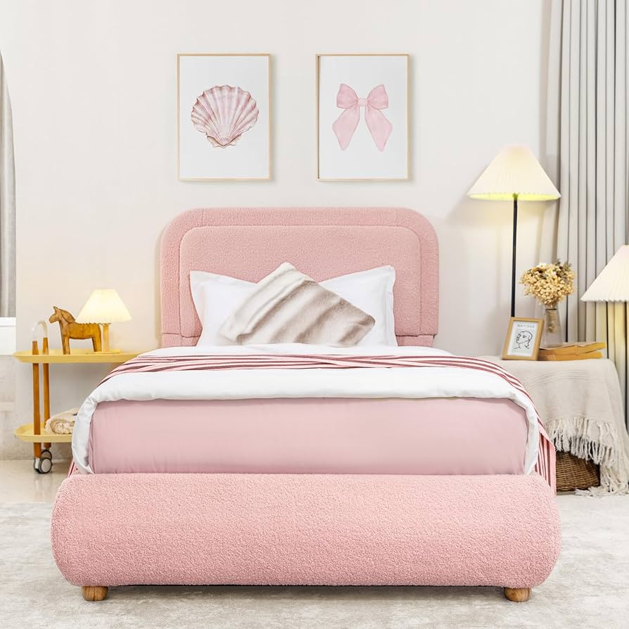 Yechen Boucle Cloud Upholstered Twin Size Bed Frame with Round Corners Headboard and Thickened Fo... | Amazon (US)