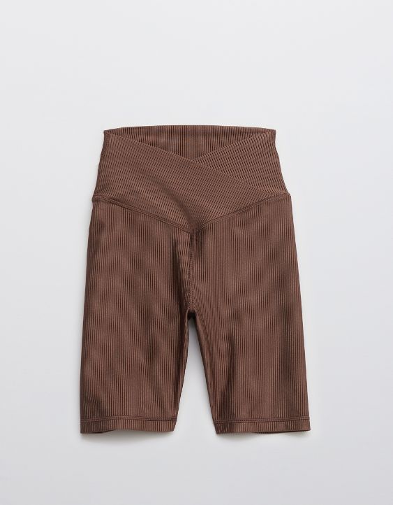 OFFLINE Ribbed Shine High Waisted Crossover 7" Bike Short | American Eagle Outfitters (US & CA)