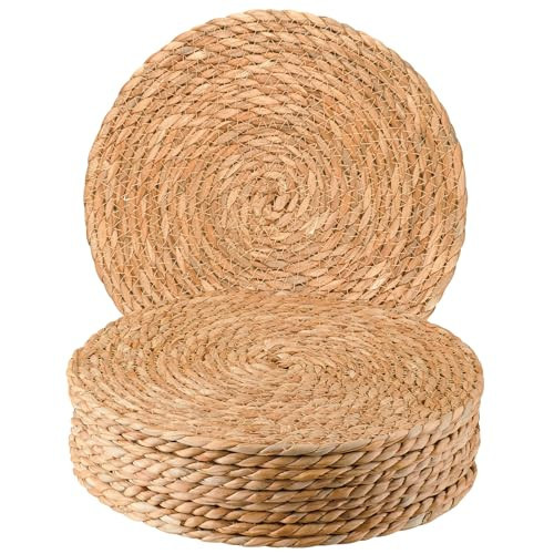 Round Woven Placemats 12 inch Set of 10 - Boho Rattan Placemats Natural Water Hyacinth Placemat, Farmhouse Weave Place Mats, Rustic Braided Wicker Table Mats for Dining Table,Home,Wedding | Amazon (US)