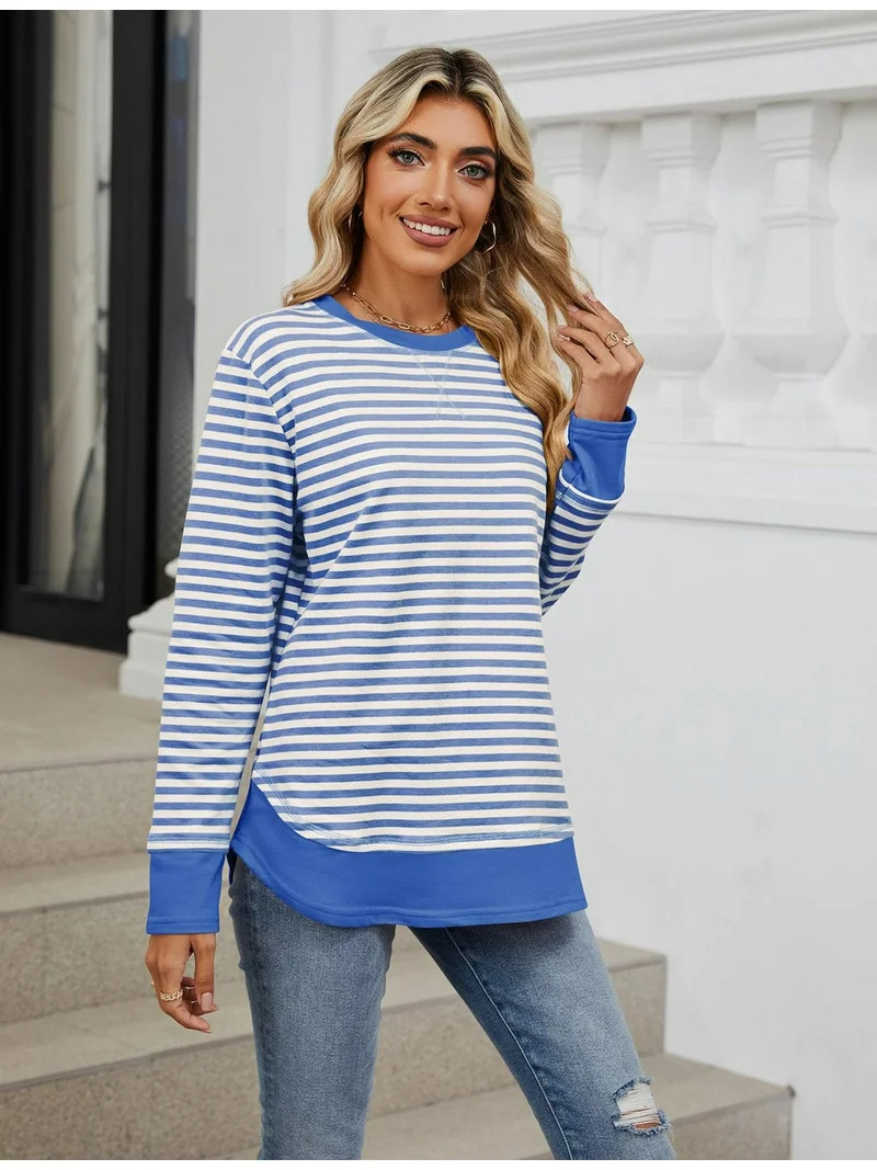IWEMEK Women Shirts Long Sleeve Fashion Chic Tunics Tops Spring Comfy Stripe Tees 2025 | Walmart (US)