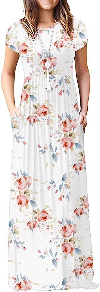 Women's Short Sleeve Loose Plain Maxi Dresses Casual Long Dresses with Pockets | Amazon (US)
