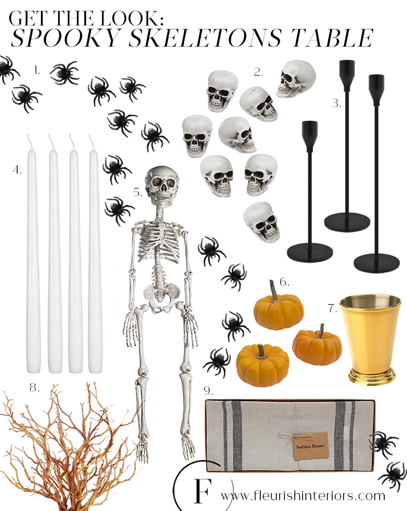 Our dining room table is ready for Halloween with a touch of creepy chic elegance. We’ve conjured up this setup using a blend of affordable, neutral decor that’s delightfully chilling but far from kitschy.

Mini pumpkins, table runner, skulls, spiders, branches, and taper candles and holders.

Halloween decor, Halloween table decor, Halloween 2023. 

#LTKhome #LTKSeasonal #LTKHalloween