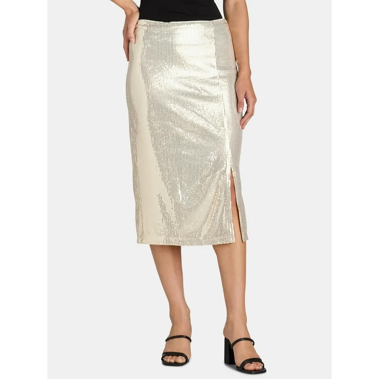 Time and Tru Women's Sequin Skirt with Side Slit, Sizes XS-XXXL | Walmart (US)