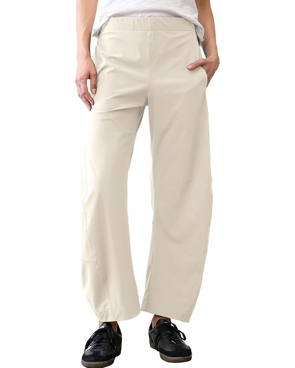 SeeLuNa Women Barrel Travel Pants Elastic Waistband Tapered Leg Baggy Mid Rise Work Trousers Loun... | Amazon (US)
