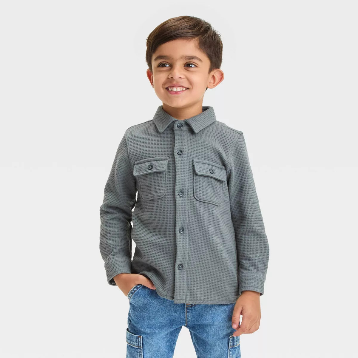 Toddler Boys' Waffle Button-Up Shirt - Cat & Jack™ Gray | Target