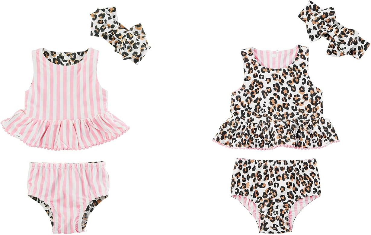 Mud Pie Girls Reversible Swimsuit & Headband Set | Amazon (US)