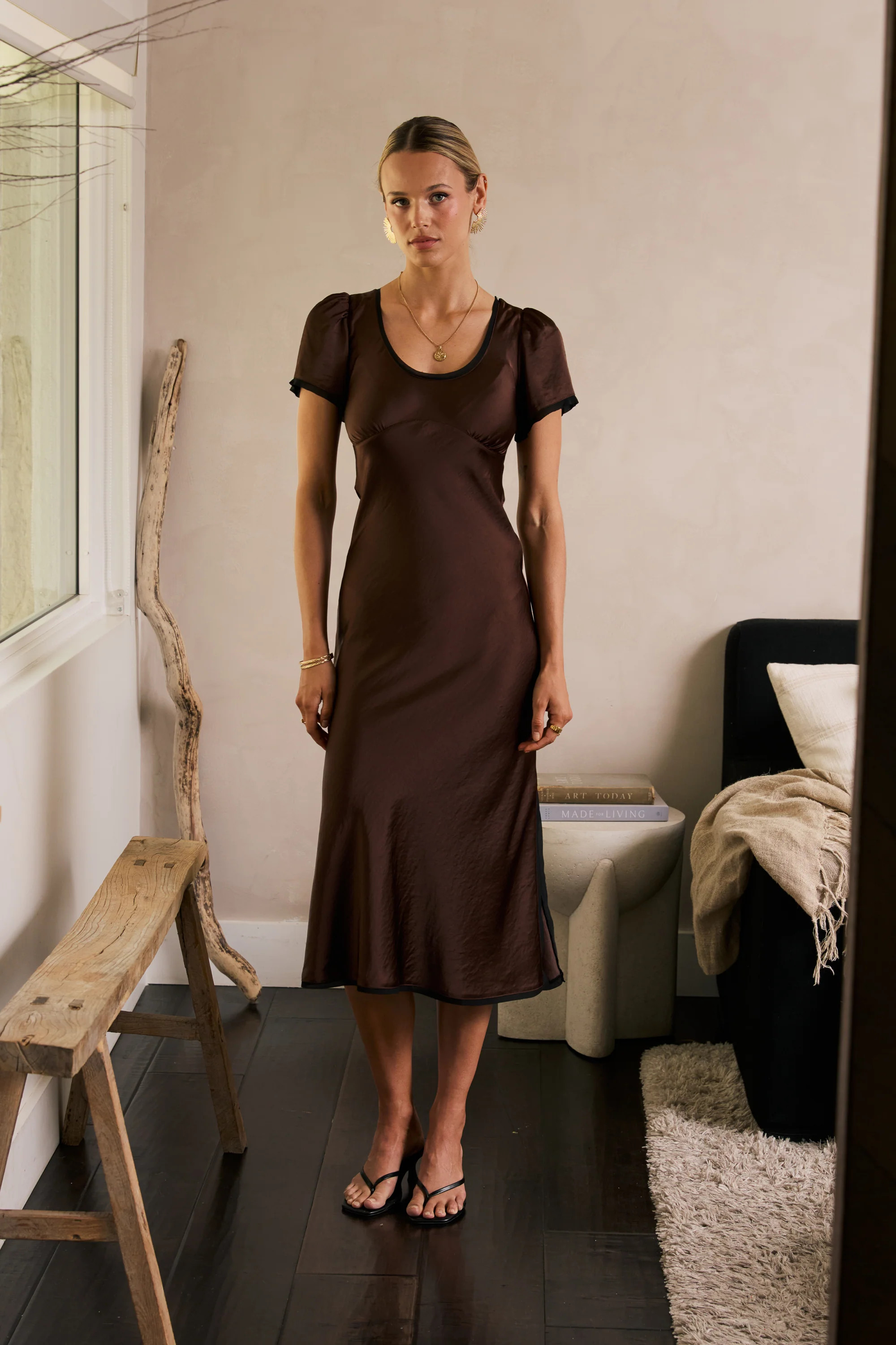 Austia Midi Dress in Brown | Böhme US