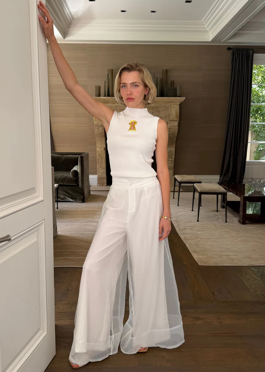 Isaiah Tulle Cropped Wide Leg Pants - White | Benaar La