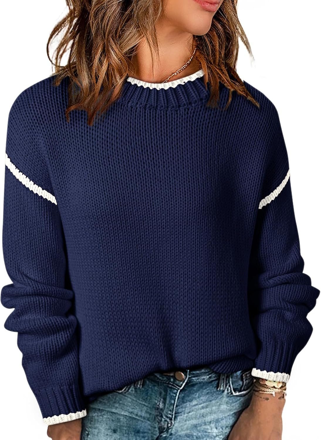 SHEWIN Womens Sweaters Crewneck Long Sleeve Knit Pullover Sweater | Amazon (US)