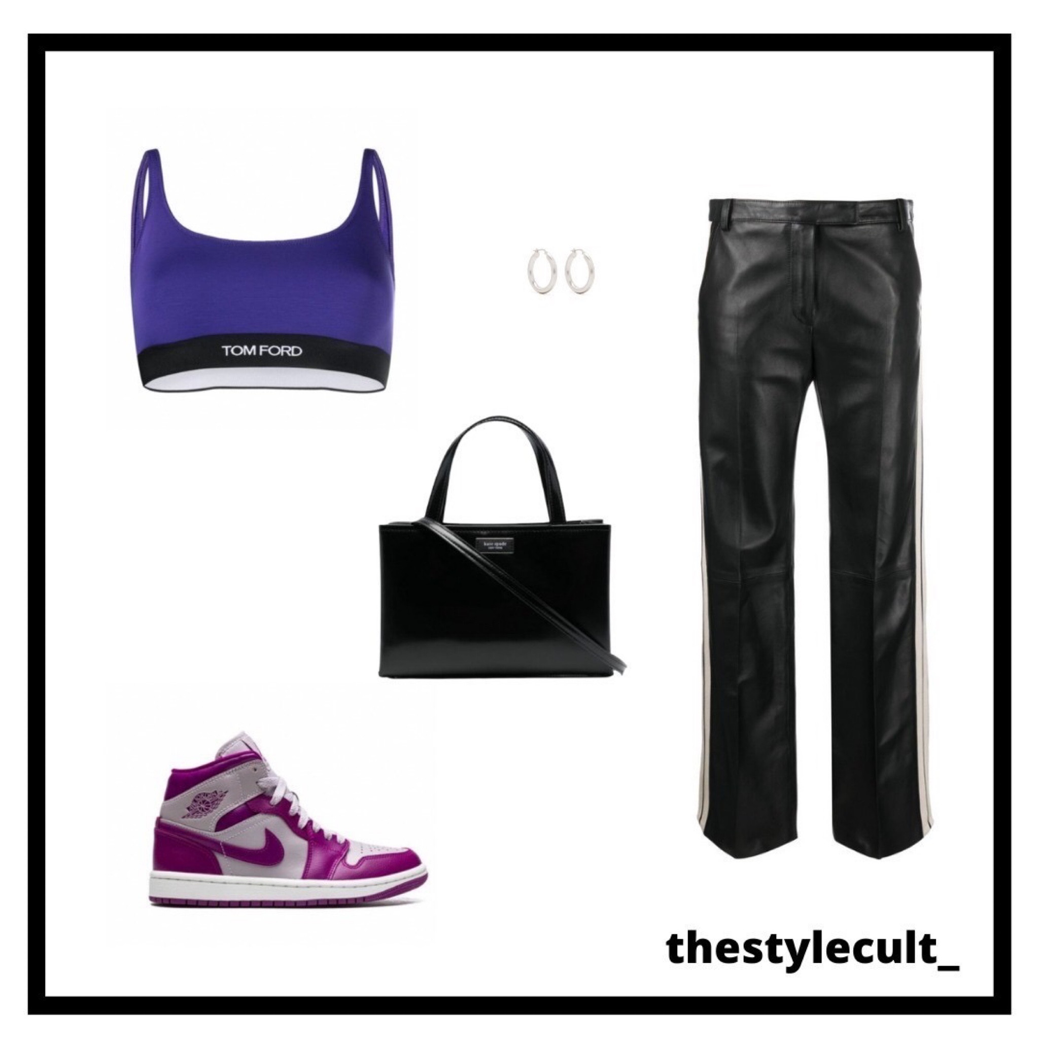 • tom ford crop | silver hoops | palm angels striped leather pants | air jordan 1 mid sneakers | kate spade leather tote

#LTKbeauty #LTKitbag #LTKstyletip