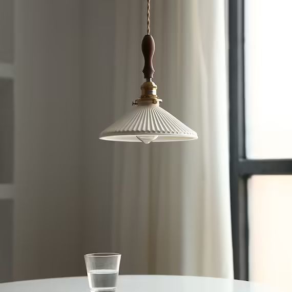 Fluted Pendant Light Ceramic Shade Brass Ceiling Light Fixture | Etsy | Etsy (US)