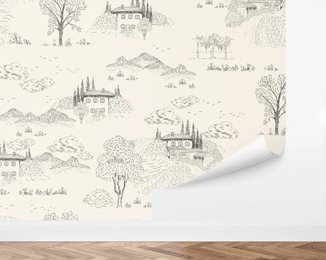 Custom Scenic Peel and Stick Wallpaper, Removable Wallpaper - Toscana Hillside Wallpaper by Love ... | Etsy (US)