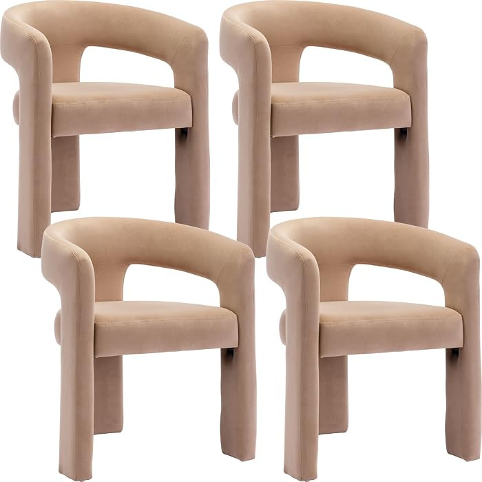 Set of 4 Modern Velvet Fabric Upholstered Dining Chairs with Open-Back, Cute Barrel Side Chairs K... | Amazon (US)