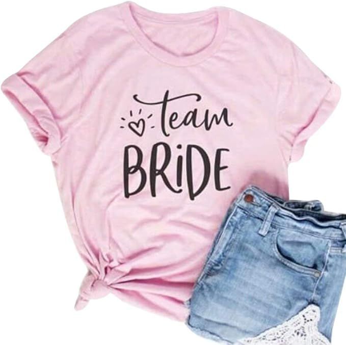 Team Brides T Shirt Bachelorette Party Pink Top Tees Women Funny Cute Bridal Shower Bride Squad S... | Amazon (US)
