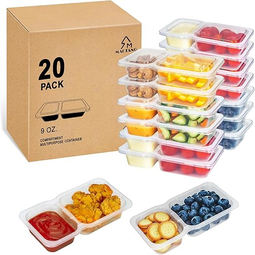 MACTANO 9 OZ Reusable Snack Containers with Lids, New Double Compartment Condiment Snack Pack Con... | Amazon (US)
