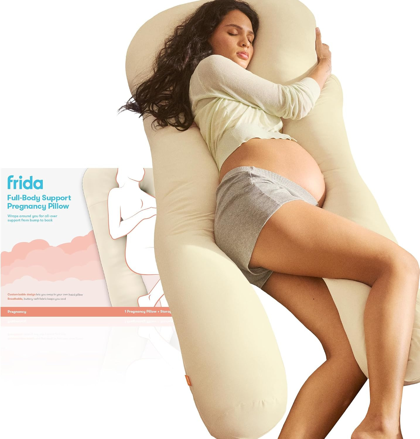Frida Mom Full Body Support Cooling Pregnancy Pillow, Head-to-Toe Support | Amazon (US)