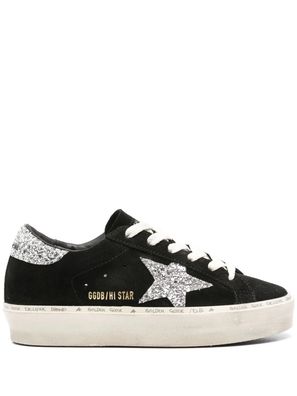 Golden Goose Hi Star trainers in black suede with silver glitter star | Farfetch Global