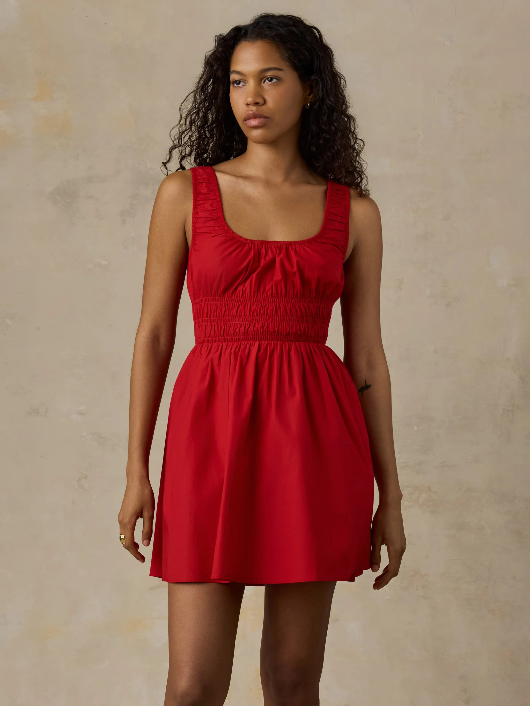 Coastal Poplin Sunseeker Mini Dress - Tango Red | Faherty