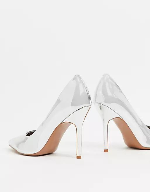 ASOS DESIGN Phoenix pointed high heeled court shoes in silver | ASOS (Global)