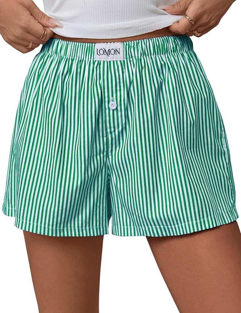 LOMON Womens Boxer Shorts Casual Summer Cotton Pajama Lounge Sleep Pj Gingham Plaid Shorts Y2K Be... | Amazon (US)