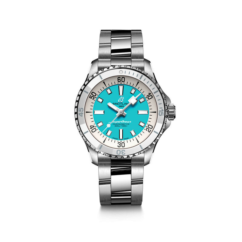 Breitling Superocean Automatic 36 Watch Steel Case Turquoise Dial Steel Bracelet, 36mm | Ben Bridge Jeweler