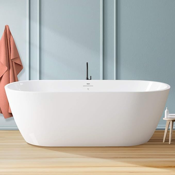 FerdY Bali 67" Acrylic Freestanding Bathtub, Gracefully Shaped Freestanding Soaking Bathtub with ... | Amazon (US)
