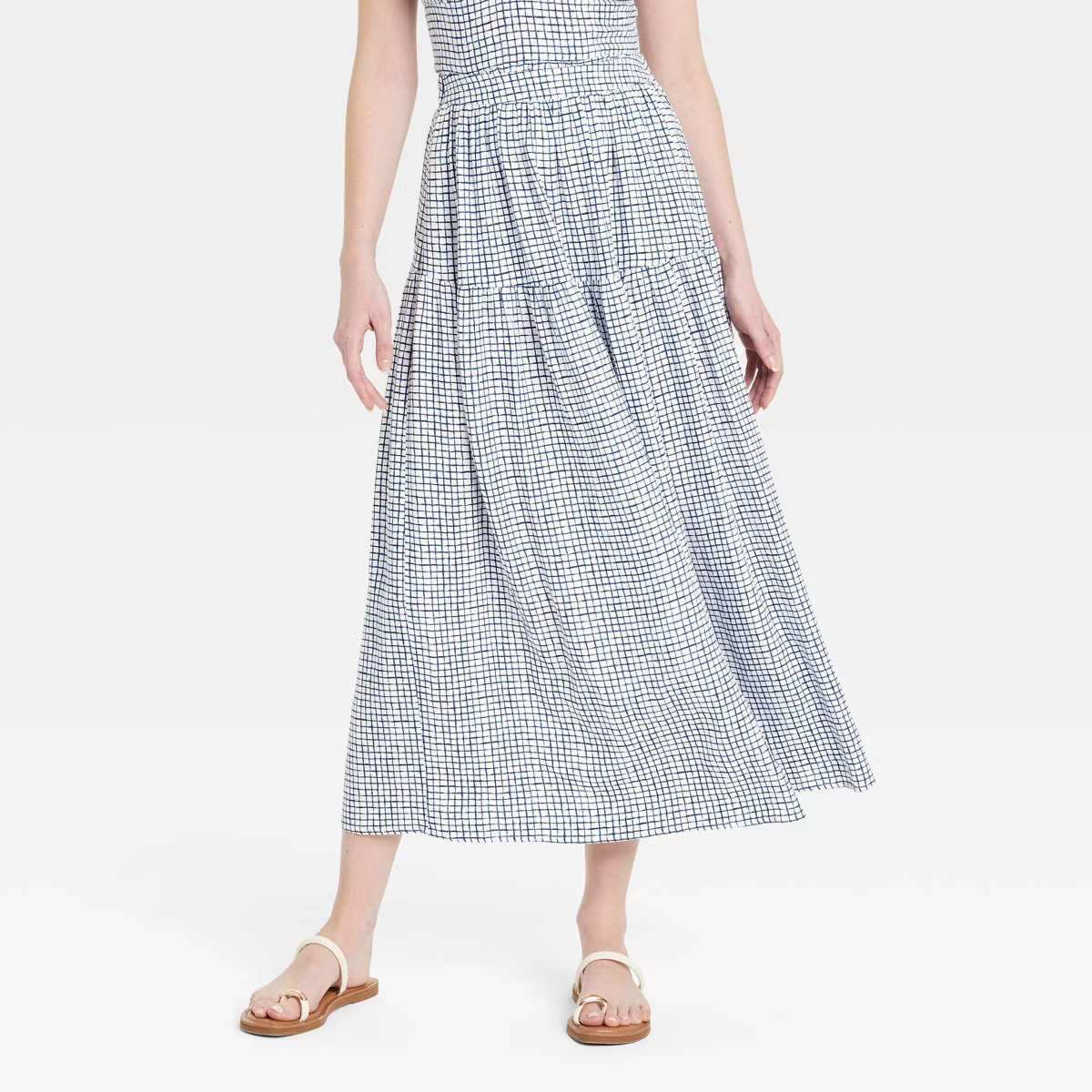 Women's Tiered Maxi A-Line Skirt - Universal Thread™ Blue Gingham 1X: High Rise, Pull-On, Light... | Target