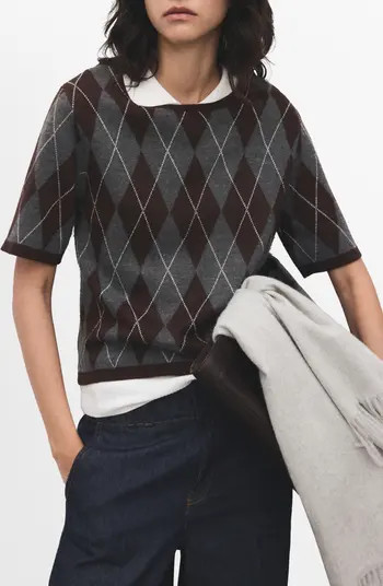 Rombus Argyle Plaid Short Sleeve Sweater | Nordstrom