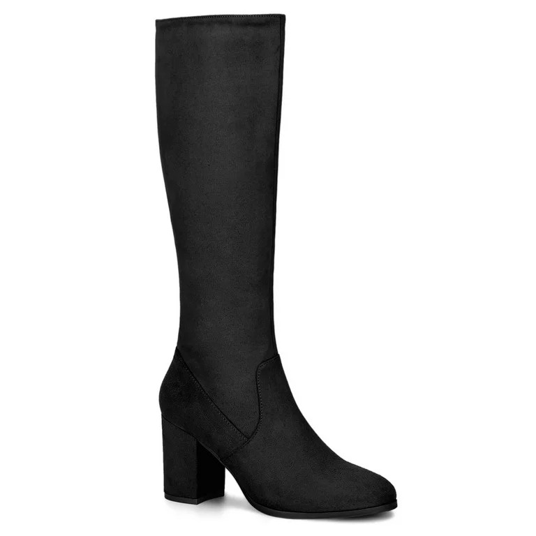 Allegra K Women's Side Zipper Block Heel Knee High Boots Taupe - Walmart.com | Walmart (US)