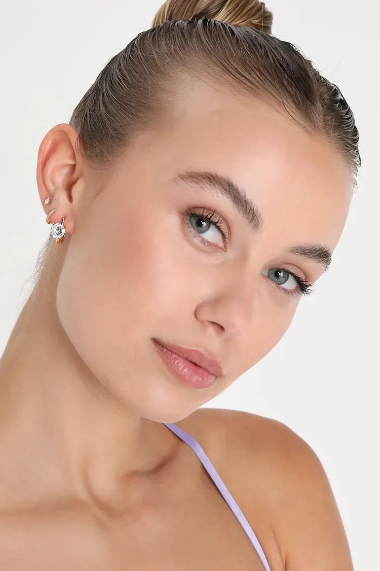 Remarkable Glitter 14KT Gold Rhinestone Huggie Earrings | Lulus (US)