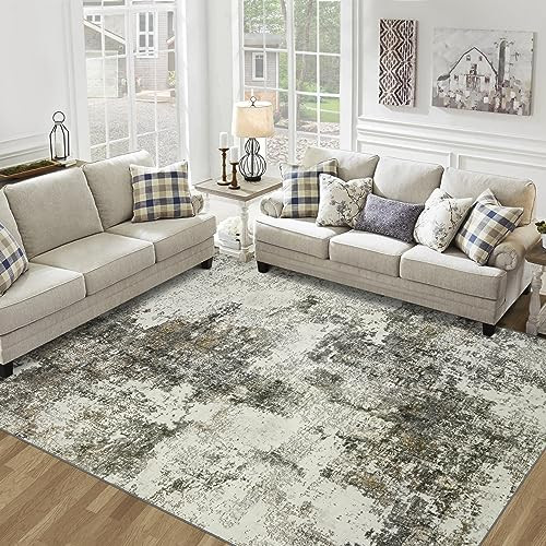 Area Rug Living Room Rugs: 5x7 Washable Rug with Anti-Slip Backing Non-Shedding Stain-Resistant Foldable Modern Abstract Carpet for Bedroom Dining Room Nursery Home Office (Gray) | Amazon (US)