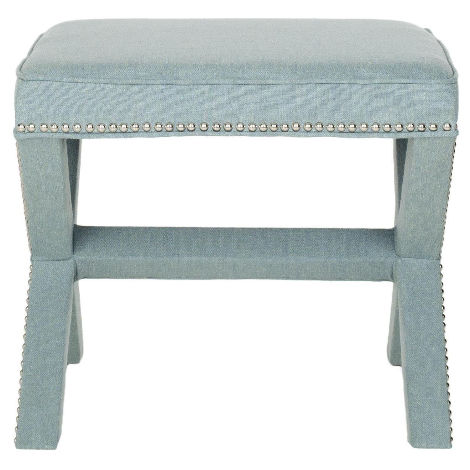 Safavieh Home Collection Palmer Sky Blue with Silver Nailhead Trim X-Bench Ottoman | Amazon (US)