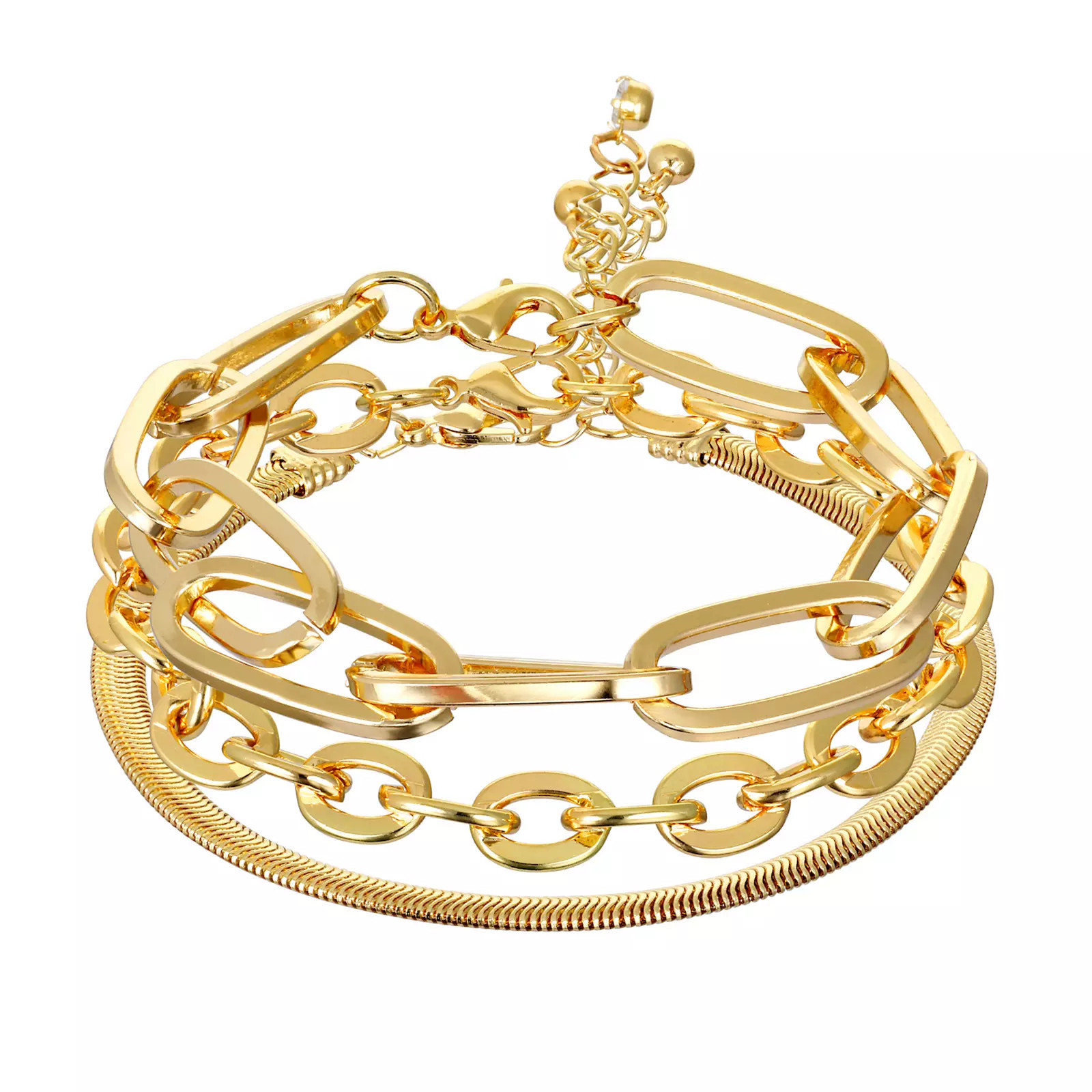 Emberly Gold Tone Snake & Link Chain Bracelet Trio Set, Women's, None | Kohl's