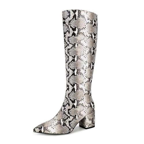 Wetkiss Snakeskin Knee High Snake Print Tall Boots, Chunky Snake Boots for Women - Side Zipper, Perfect for Retro Disco 70s Looks | Amazon (US)