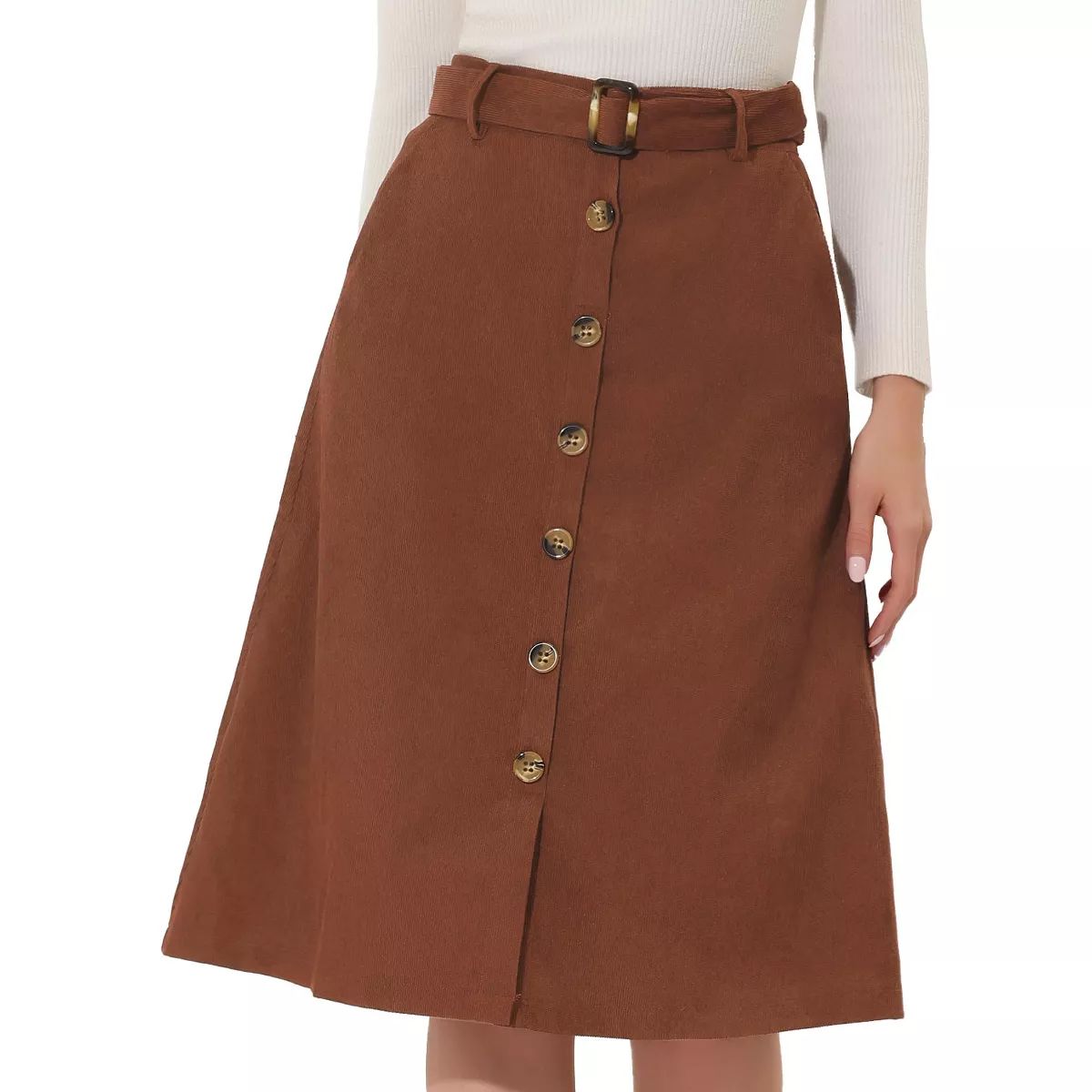 Allegra K Women's High Waist Button Front A-Line Belted Corduroy Midi Skirt | Target