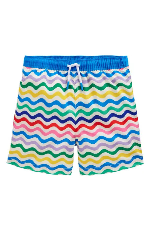 Mini Boden Kids' Print Swim Trunks in Blue Multi Wave at Nordstrom, Size 5-6Y | Nordstrom